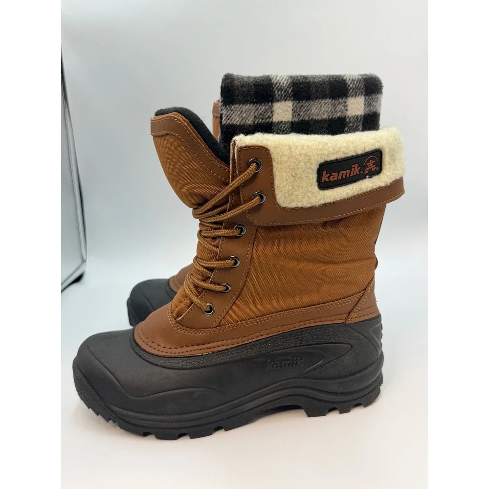 Kamik Women's Brown Black Sugarloaf Winter Snow Boots Plaid Liner Size 7